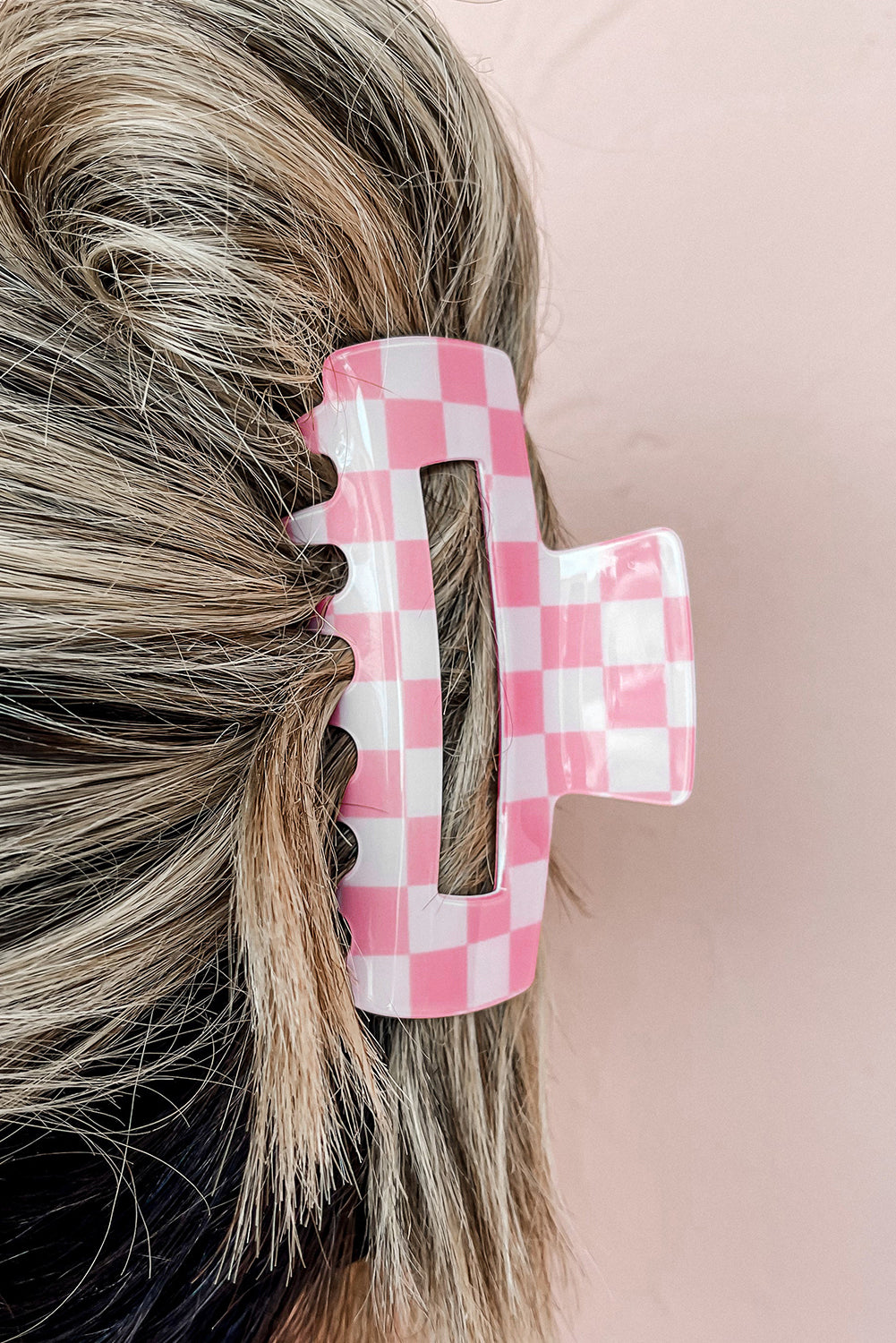 Sky Blue Checkered Print Hollow Out Hair Clip