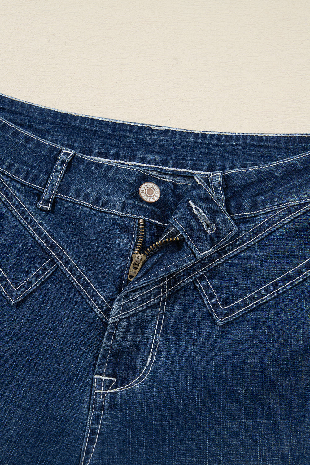 Sail Blue Stitched Waist Detail Cuffed Jeans