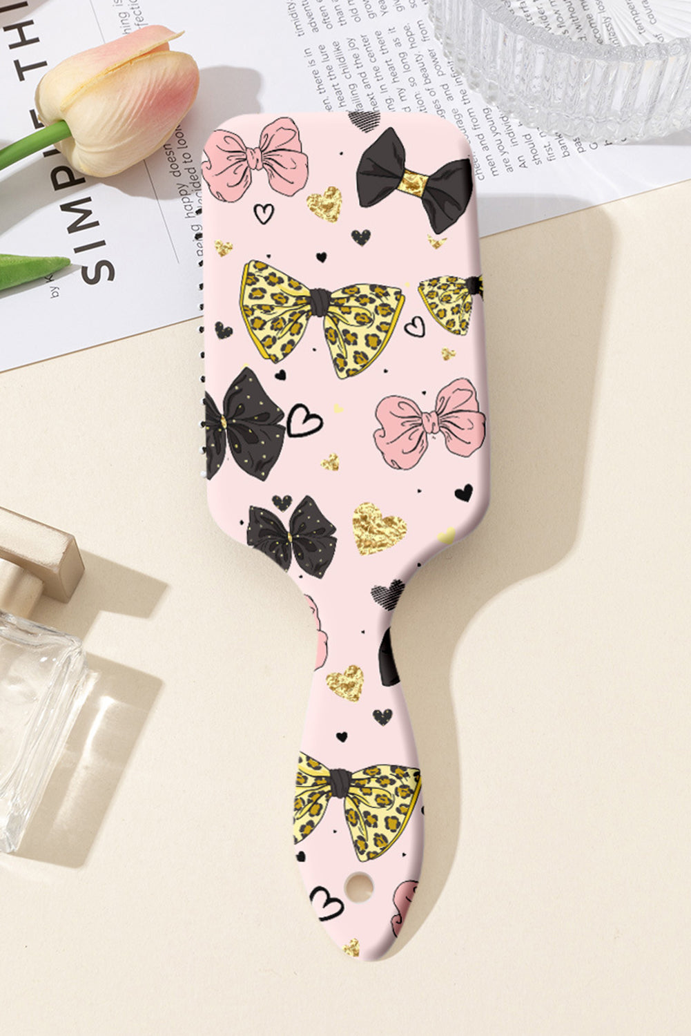 Pink Cute Bowknot Print Air Cushion Comb