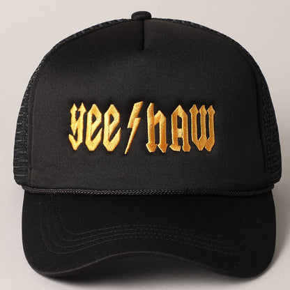 YeeHaw Letter Graphic Embroidered Foam Trucker Hat: BLKWH / ONE SIZE
