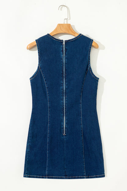 Dirty Blue Zipped Bodycon Sleeveless Denim Mini Dress