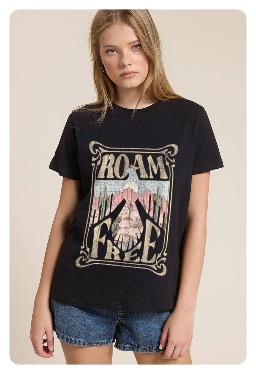 Roam Free Thunderbird Desert Graphic Premium Cotton Reg Tee: BONE / S