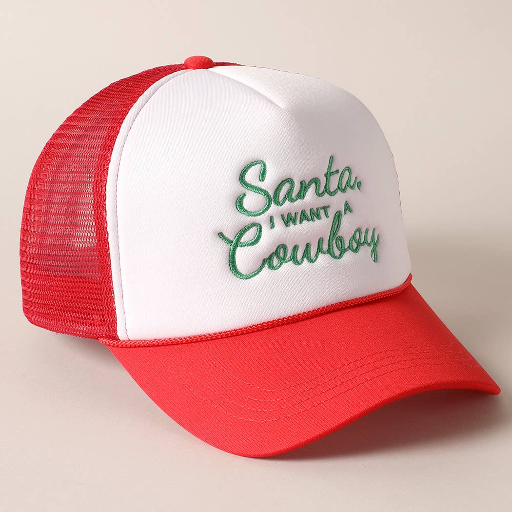 Santa I want a Cowboy Mesh Back Trucker Hat: 4407-KELLY GREEN / ONE SIZE