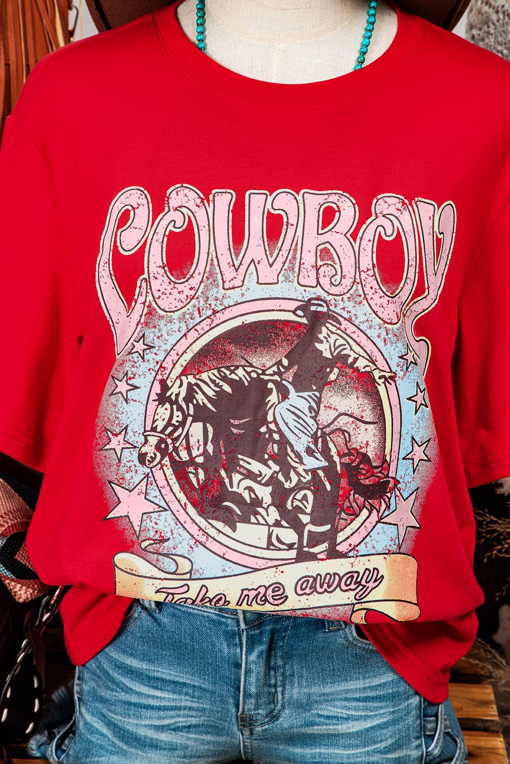 Fashion-W COWBOY Take Me Away Graphic Western Loose Tee: As shown / Missy / XL