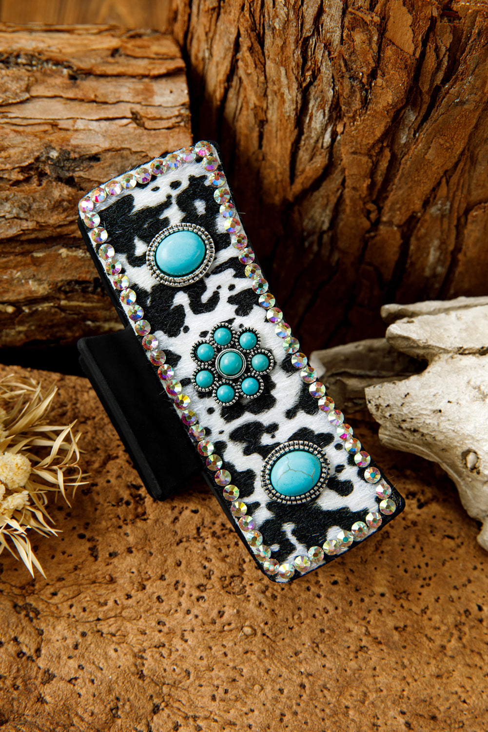 Black Retro Turquoise Animal Spots Hair Claw Clip