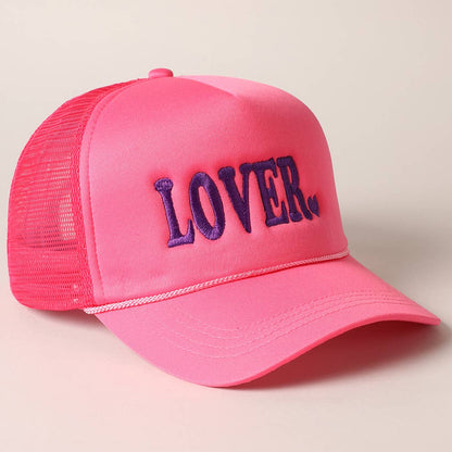 Lover Text Embroidery Foam Mesh Back Trucker Hat: Beige / ONE SIZE