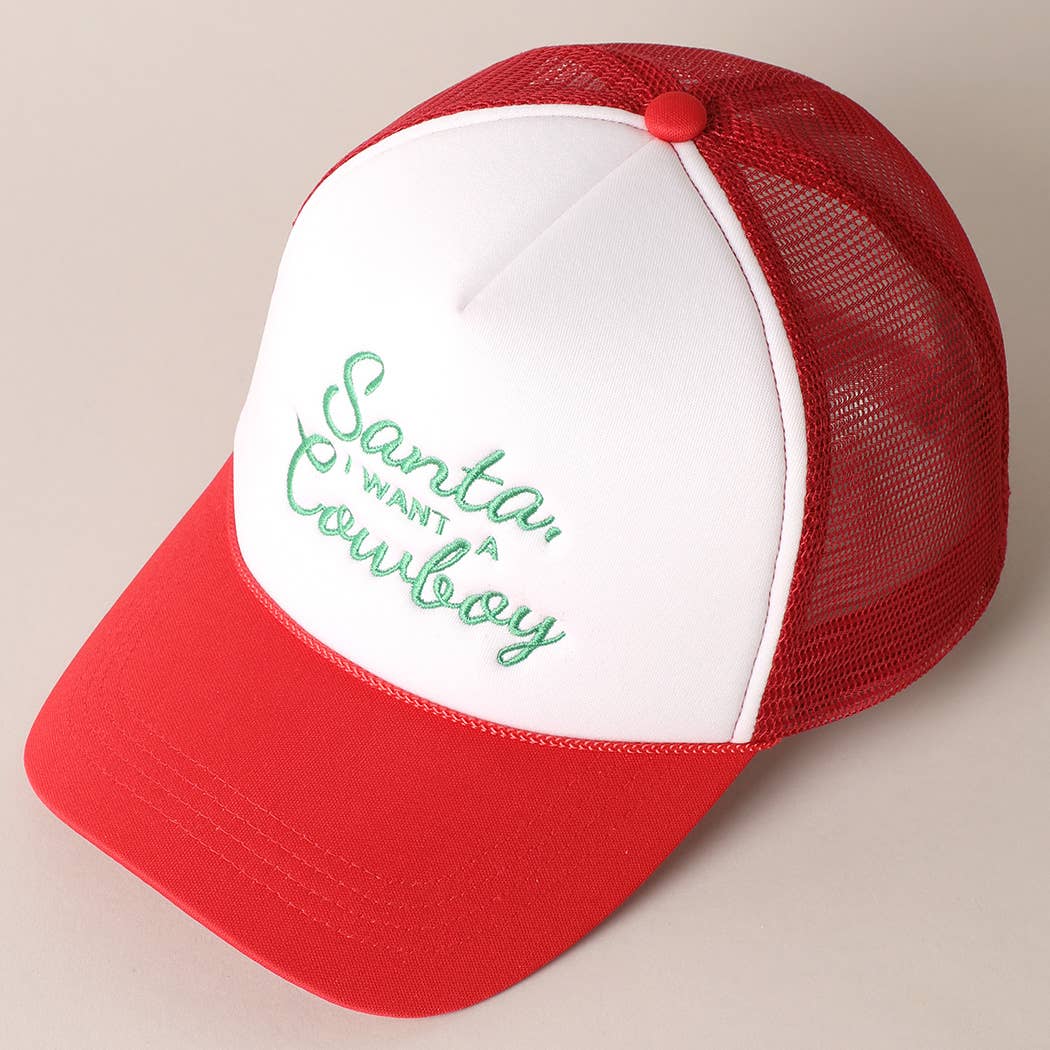Santa I want a Cowboy Mesh Back Trucker Hat: 4407-KELLY GREEN / ONE SIZE