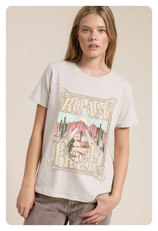 Roam Free Thunderbird Desert Graphic Premium Cotton Reg Tee: BONE / S
