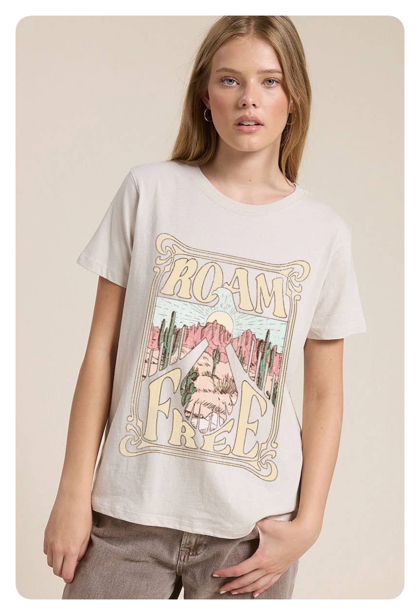 Roam Free Thunderbird Desert Graphic Premium Cotton Reg Tee: BONE / L