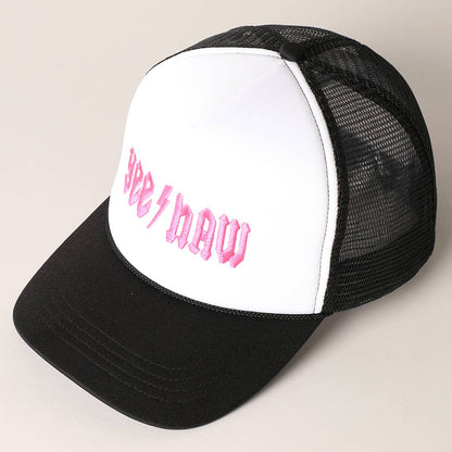 YeeHaw Letter Graphic Embroidered Foam Trucker Hat: BLKWH / ONE SIZE