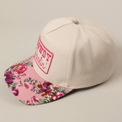 HOWDY Darlin' Embroidery Patch Floral Two-Tone Hat: Pink / ONE SIZE
