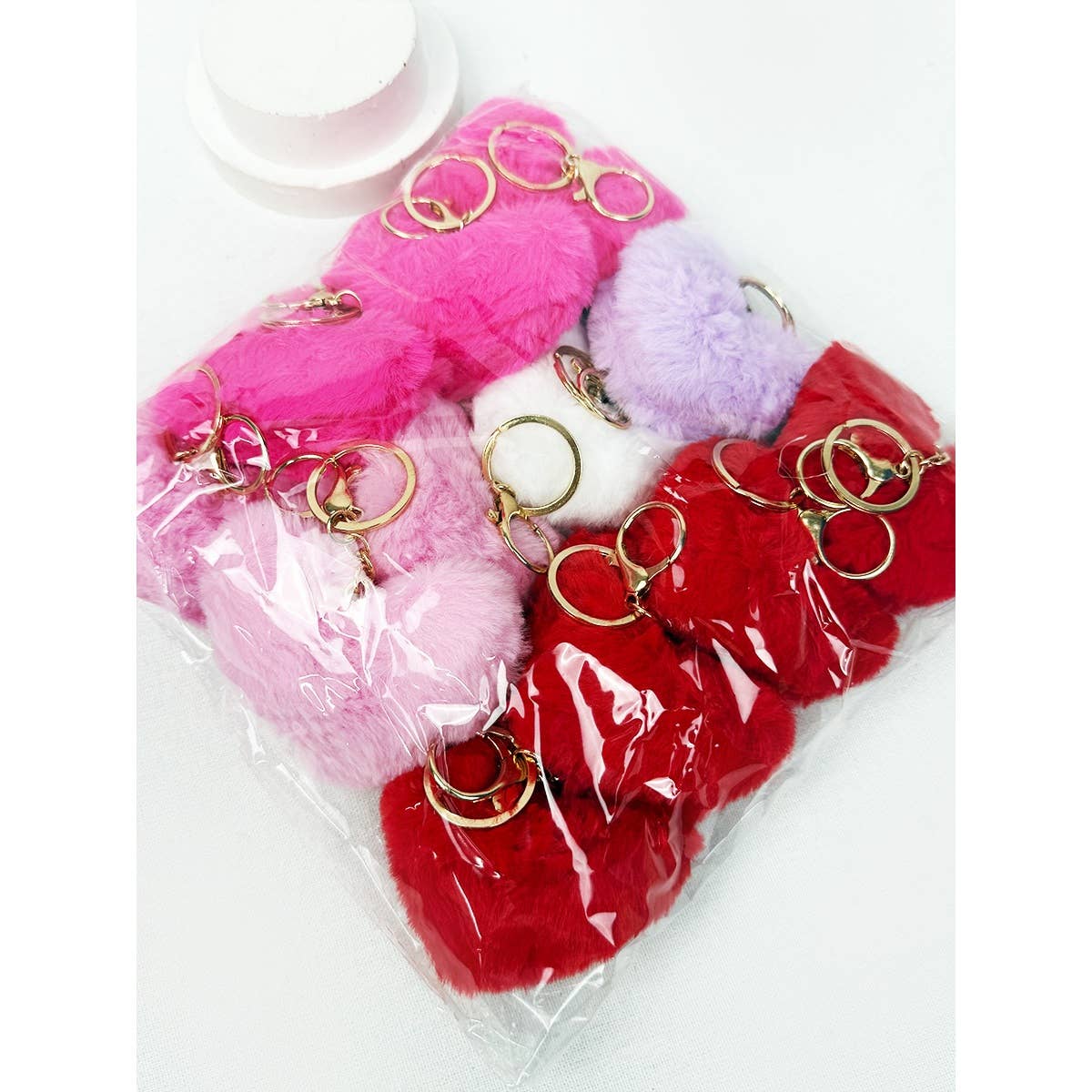 Heart Shape Faux Fur Pom Pom Keychain: MIX COLOR / ONE(12)