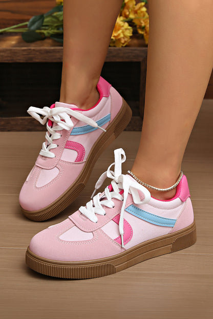 Rose Red Color Block Lace Up Sneakers