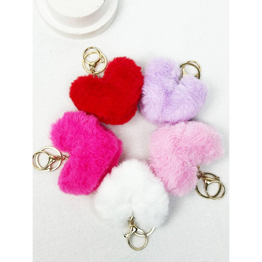 Heart Shape Faux Fur Pom Pom Keychain: MIX COLOR / ONE(12)