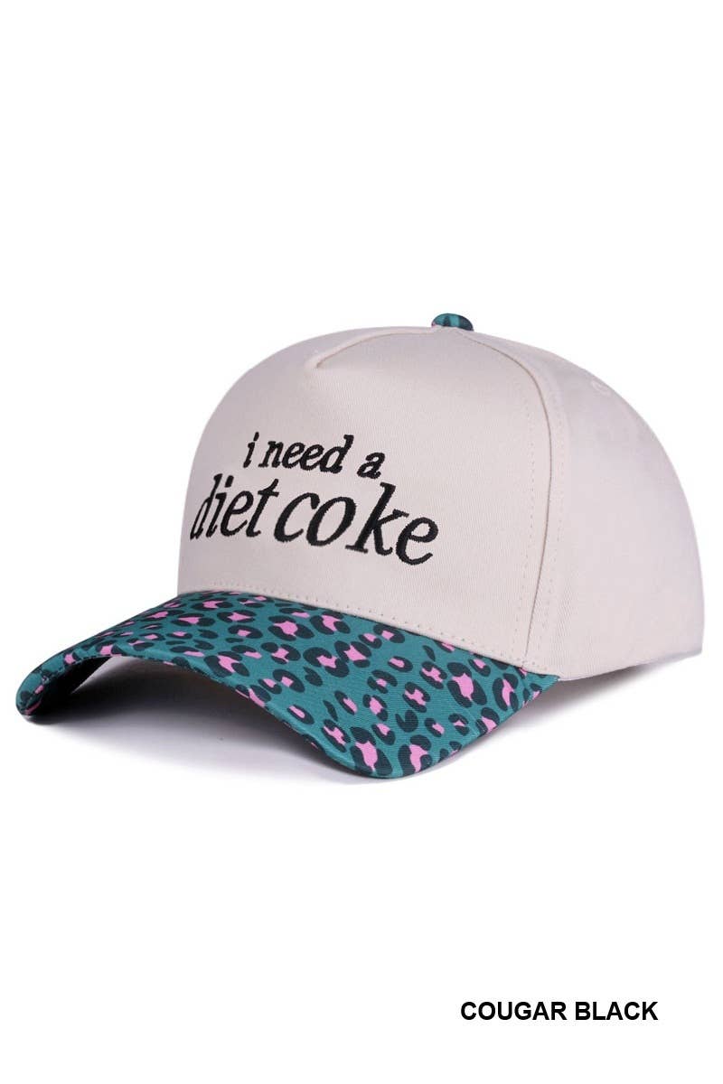 ,,,,,.._ 1015 I Need A Diet Coke Two Tone Canvas Cotton Cap SI-28475: LEOPARDRED-191150 / OS