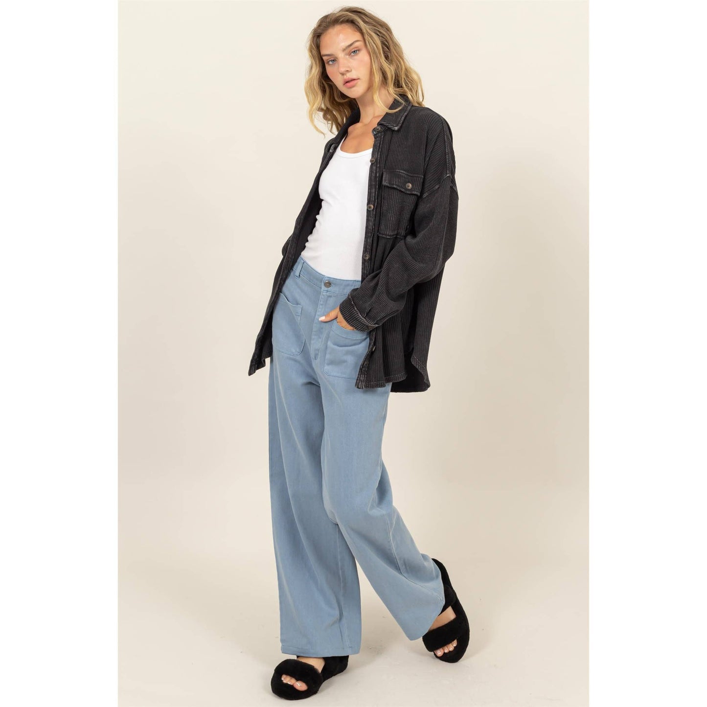 High Waist Wide Leg Pants: BLACK / S-M-L(2-2-2)