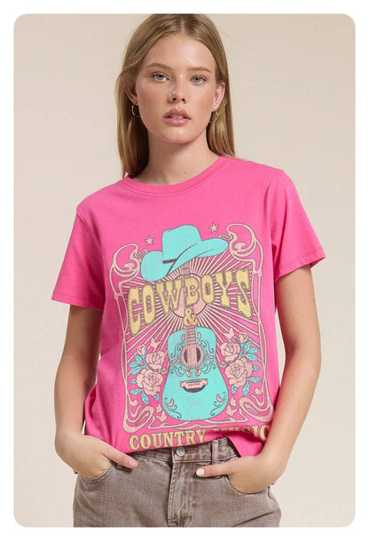 Cowboys & Country Music Graphic Premium Cotton Reg Fit Tee: BLACK / L
