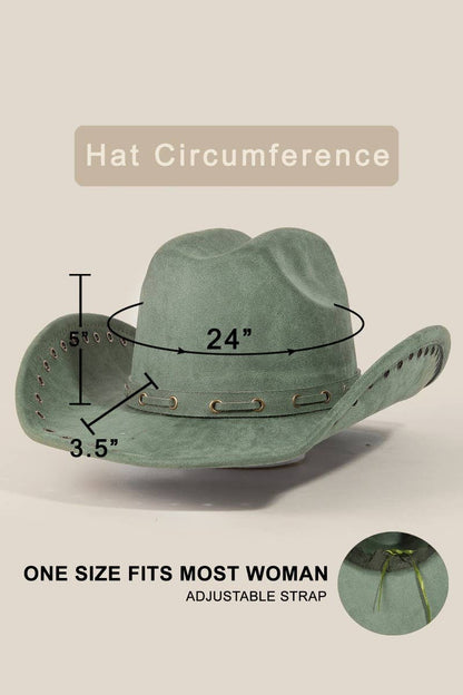 Grommet Brim Faux Suede Cowboy Hat: OL