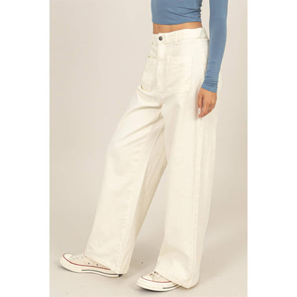 High Waist Wide Leg Pants: CREAM / S-M-L(2-2-2)