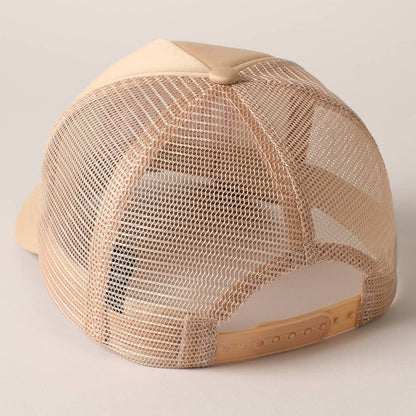Lover Text Embroidery Foam Mesh Back Trucker Hat: Beige / ONE SIZE