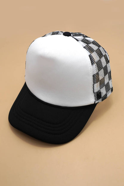 TRUCKER HAT CHECKER FOAM FRONT MESH BACK CAP | 40HW726: White