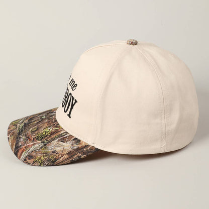 Kiss Me Cowboy Embroidery Two-Tone Cap: CAMO-BLACK / ONE SIZE