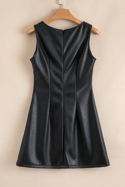 Wild Ginger  Faux Leather Sleeveless Round Neck Mini Dress