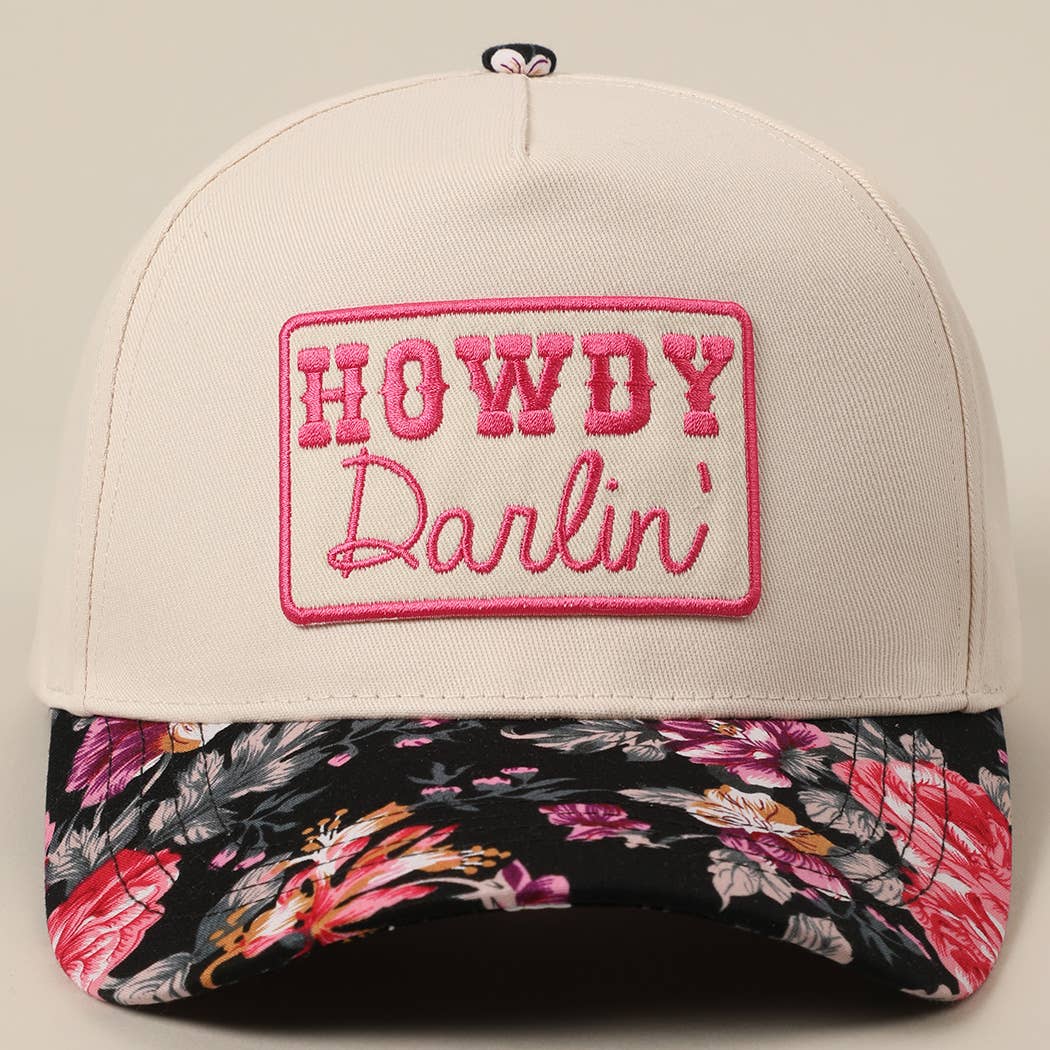 HOWDY Darlin' Embroidery Patch Floral Two-Tone Hat: Pink / ONE SIZE