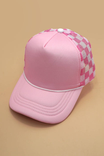 TRUCKER HAT CHECKER FOAM FRONT MESH BACK CAP | 40HW726: PINK/WHITE