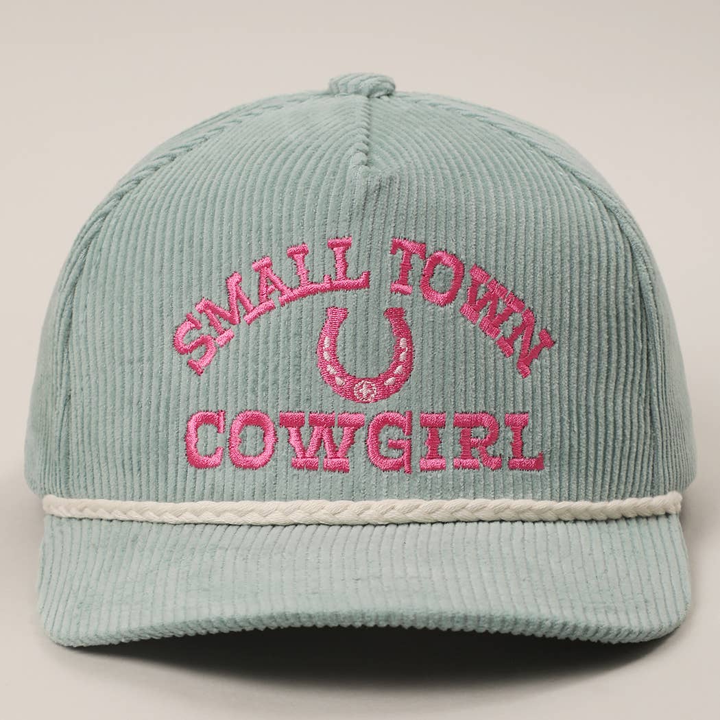 SMALL TOWN COWGIRL Corduroy Rope Trucker Hat: SAGE / One Size