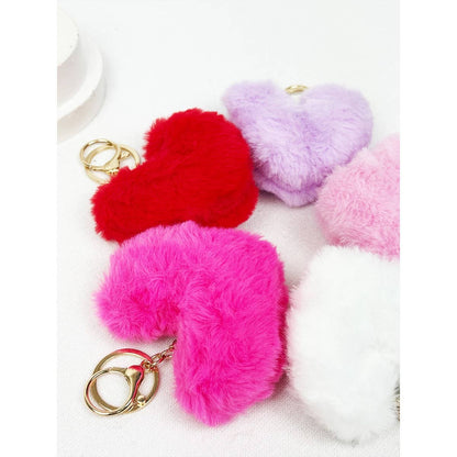Heart Shape Faux Fur Pom Pom Keychain: MIX COLOR / ONE(12)