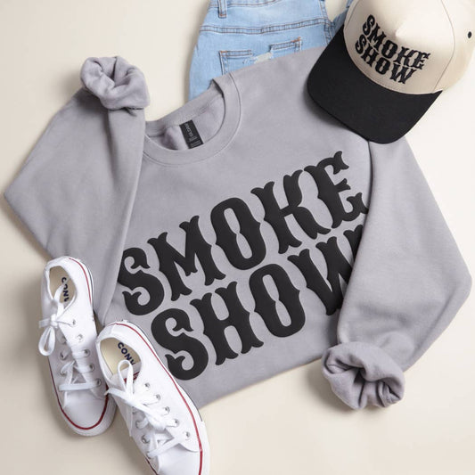 SMOKE SHOW  Bold PUFF MIDWEIGHT Sweatshirt: CEMENT / XL