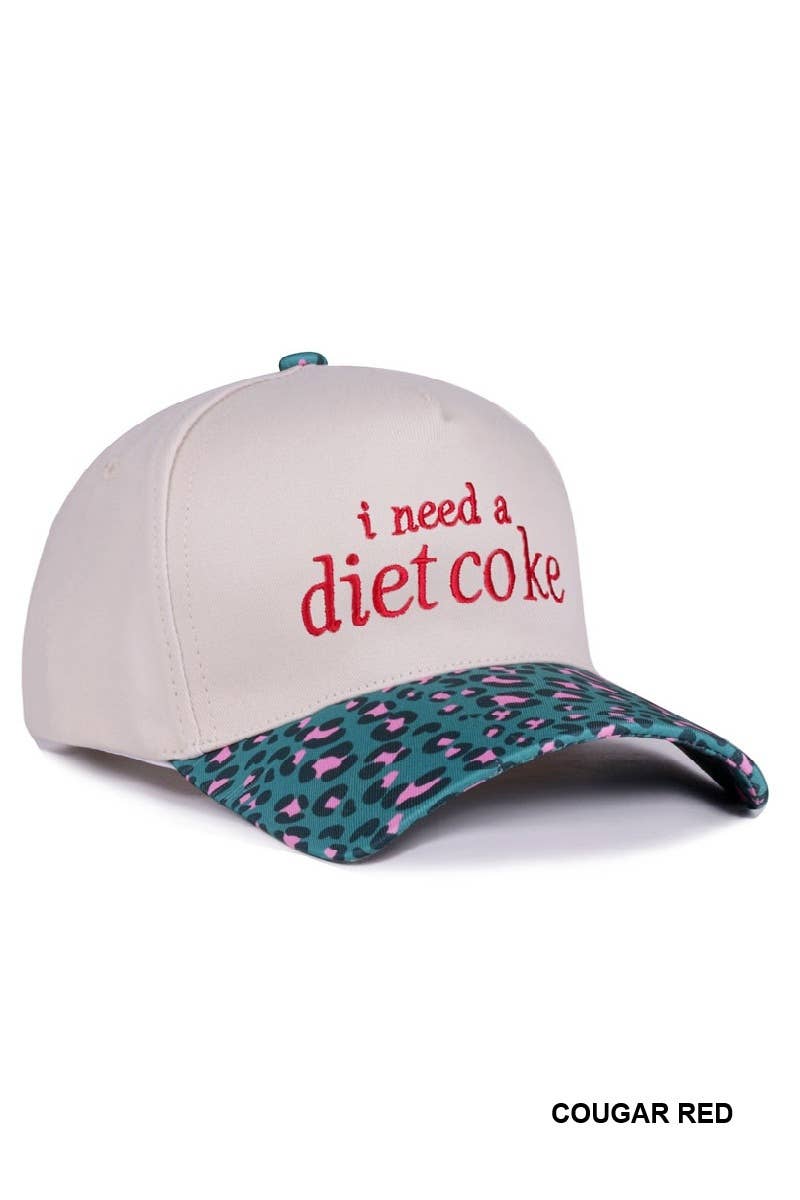 ,,,,,.._ 1015 I Need A Diet Coke Two Tone Canvas Cotton Cap SI-28475: LEOPARDRED-191150 / OS