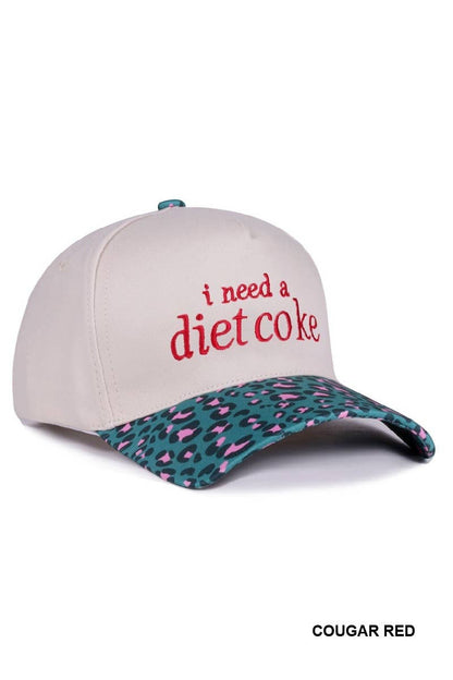 ,,,,,.._ 1015 I Need A Diet Coke Two Tone Canvas Cotton Cap SI-28475: LEOPARDRED-191150 / OS