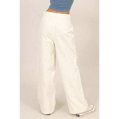 High Waist Wide Leg Pants: CREAM / S-M-L(2-2-2)