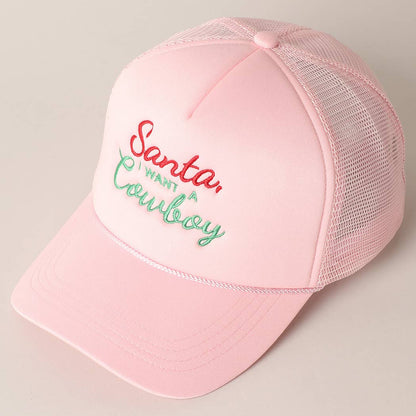 Santa I want a Cowboy Mesh Back Trucker Hat: 4407-RED / ONE SIZE