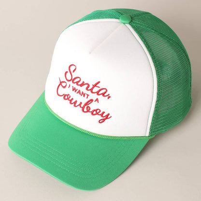 Santa I want a Cowboy Mesh Back Trucker Hat: 4407-RED / ONE SIZE