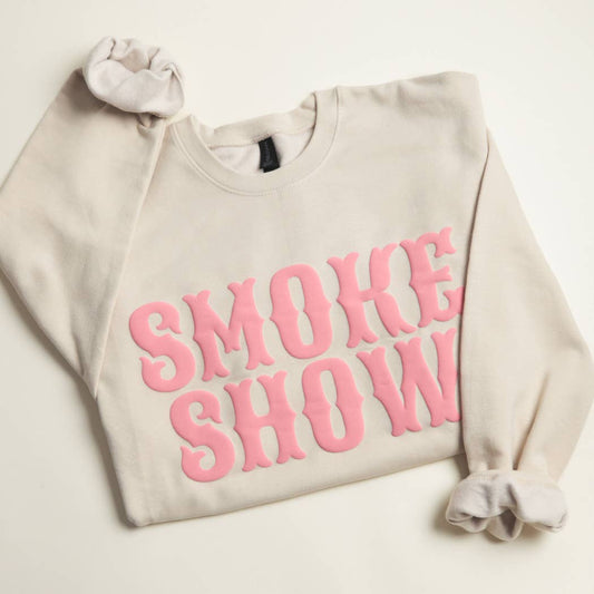 SMOKE SHOW  Bold PUFF MIDWEIGHT Sweatshirt: SAND / S
