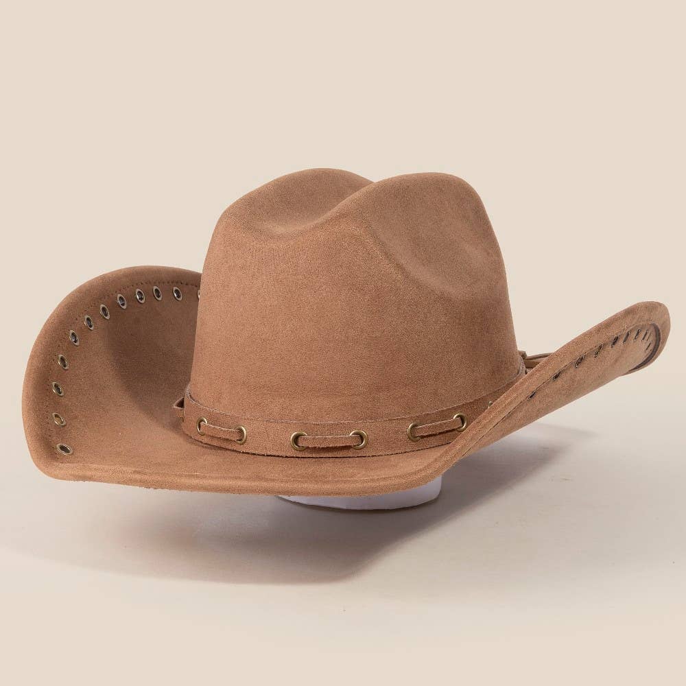 Grommet Brim Faux Suede Cowboy Hat: BR