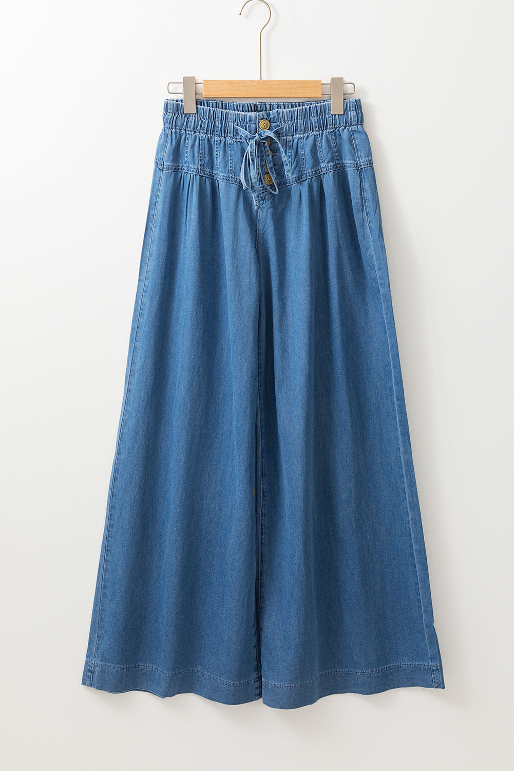 Dusk Blue Mineral Wash Button High Waist Wide Leg Jeans