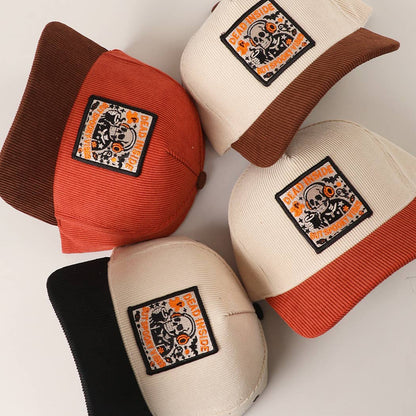 DEAD INSIDE BUT SPOOKY VIBES Two-Tone Corduroy Trucker Hat: BLACK / One Size