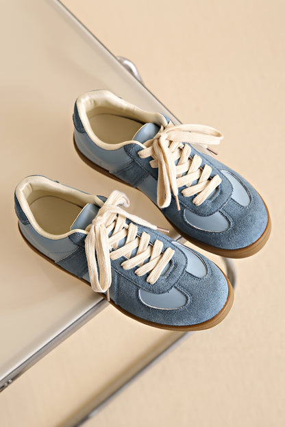 Dusk Blue Two Tone Suede Patched Lace Up Sneakers