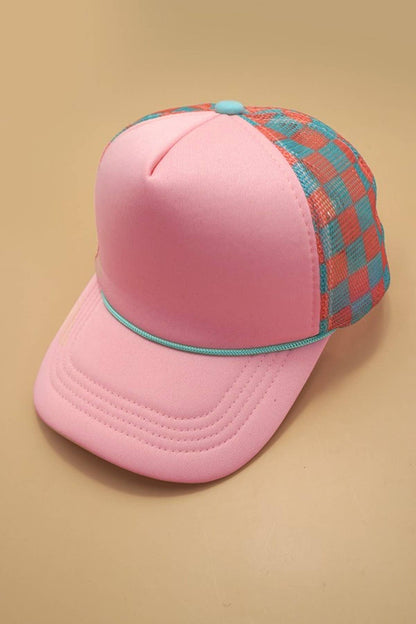TRUCKER HAT CHECKER FOAM FRONT MESH BACK CAP | 40HW726: PINK/WHITE