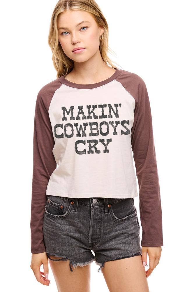 Makin' Cowboys Cry L/S Raglan Graphic Tee: BLACK/CHARCOAL / L