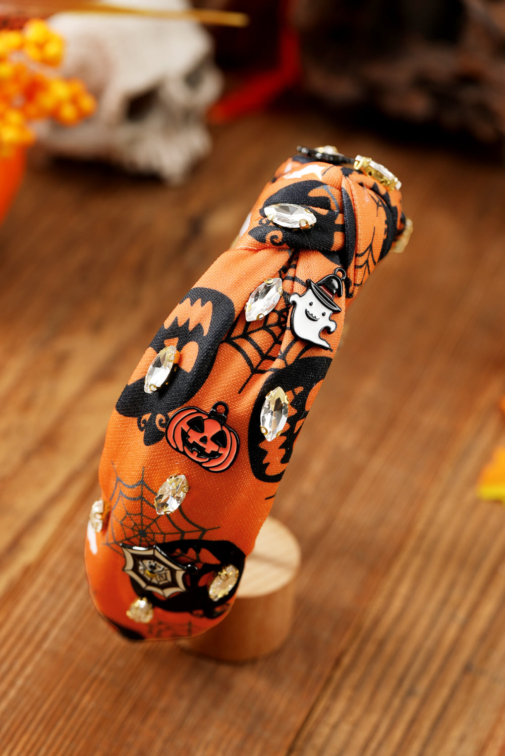 Orange Halloween Pumpkin Ghost Rhinestone Knotted Headband