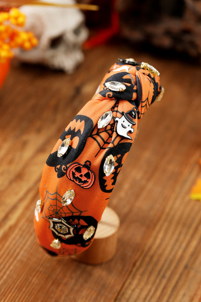 Orange Halloween Pumpkin Ghost Rhinestone Knotted Headband