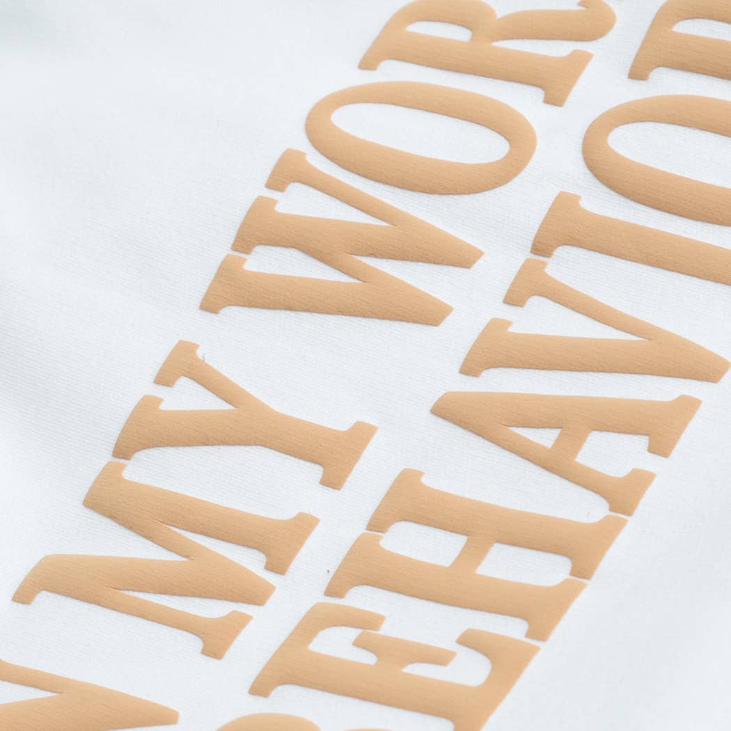 ON MY WORST BEHAVIOR PUFF MIDWEIGHT Sweatshirt: WHITE / XL