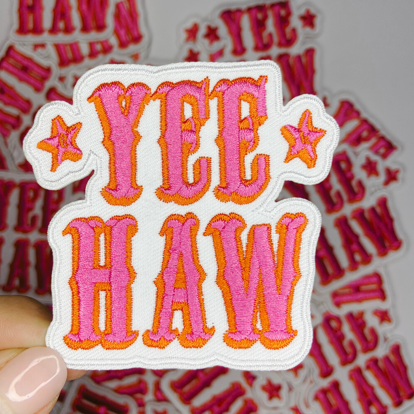 3" Yee Haw in Pink -  Embroidered Hat Patch: Embroidered patch