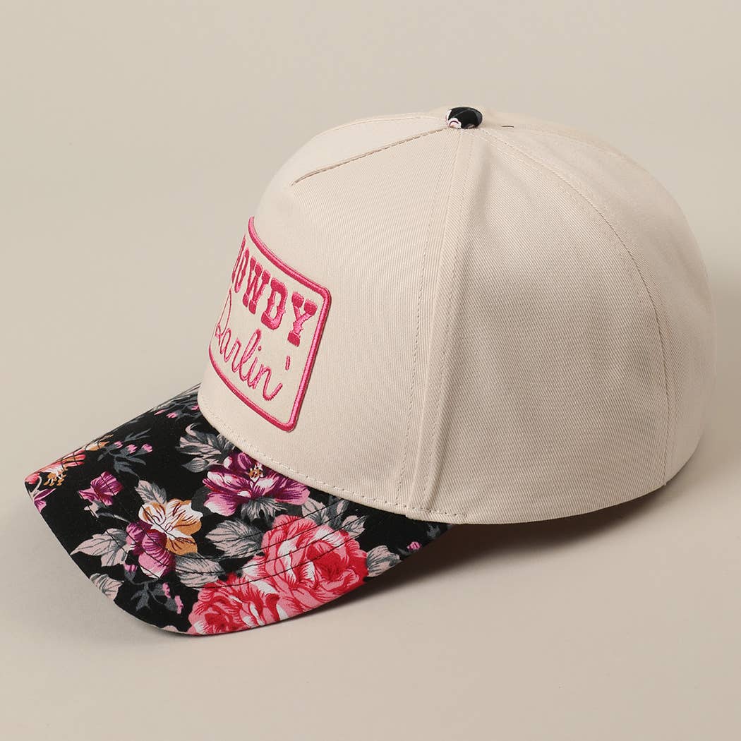 HOWDY Darlin' Embroidery Patch Floral Two-Tone Hat: Pink / ONE SIZE
