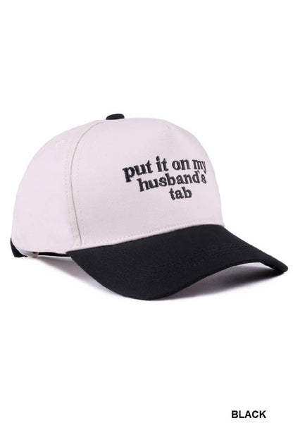 `.Put It On My Husband's Tab Two Tone Canvas Cotton: RED-183860 / OS